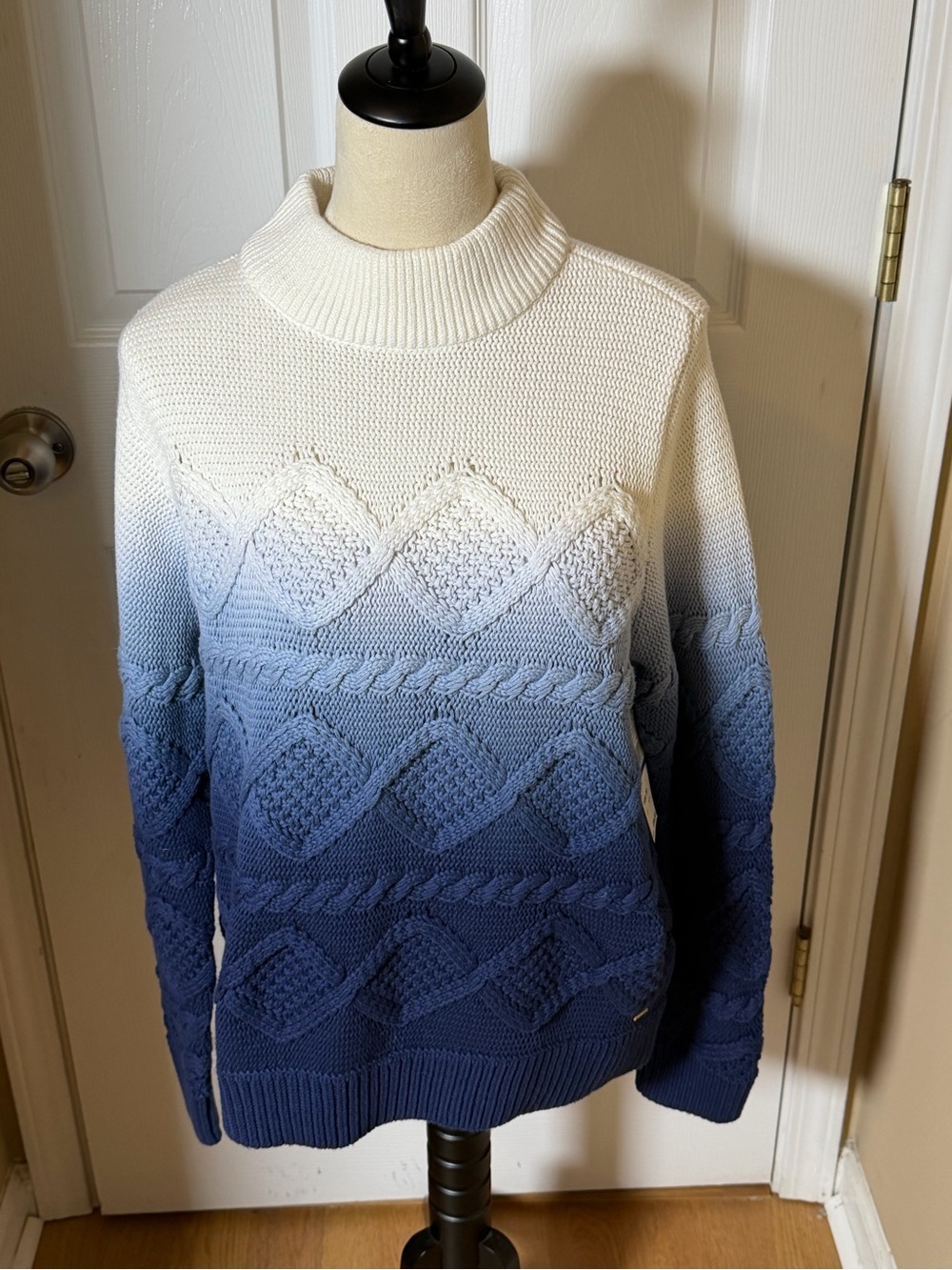 Tommy Hilfiger Blue and White Ombre Cable Turtleneck Sweater NWT Vintage XL